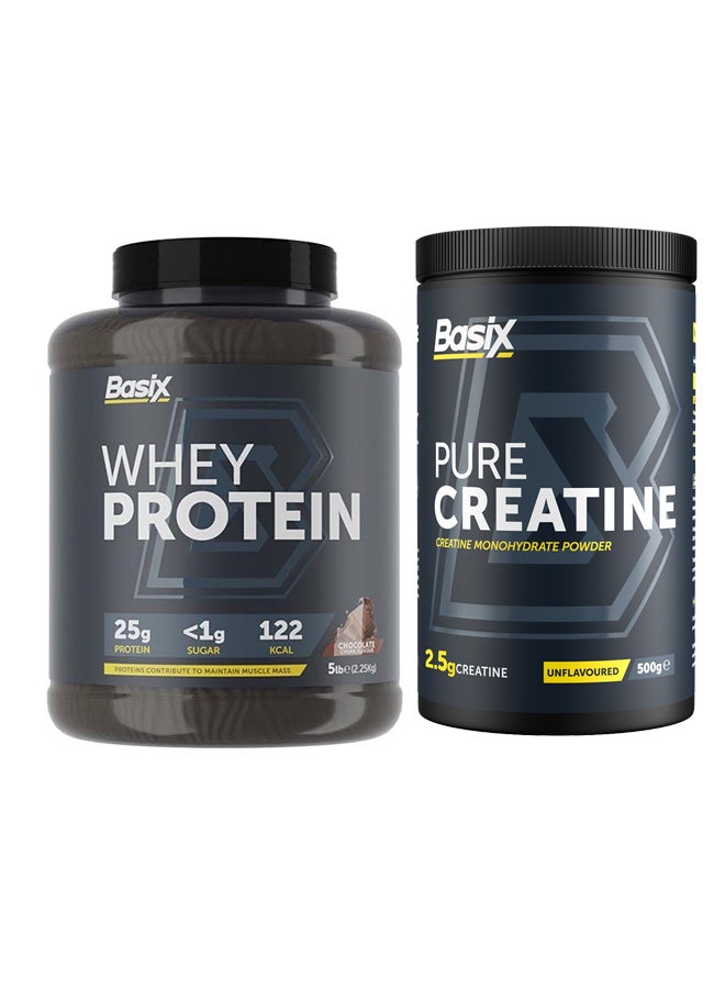 Basix Exclusive Bunde Offer - Basix Whey Protein - Chocolate Chunk - 5 Lb and Pure Creatine Unflavored 500 Gm - Image 1